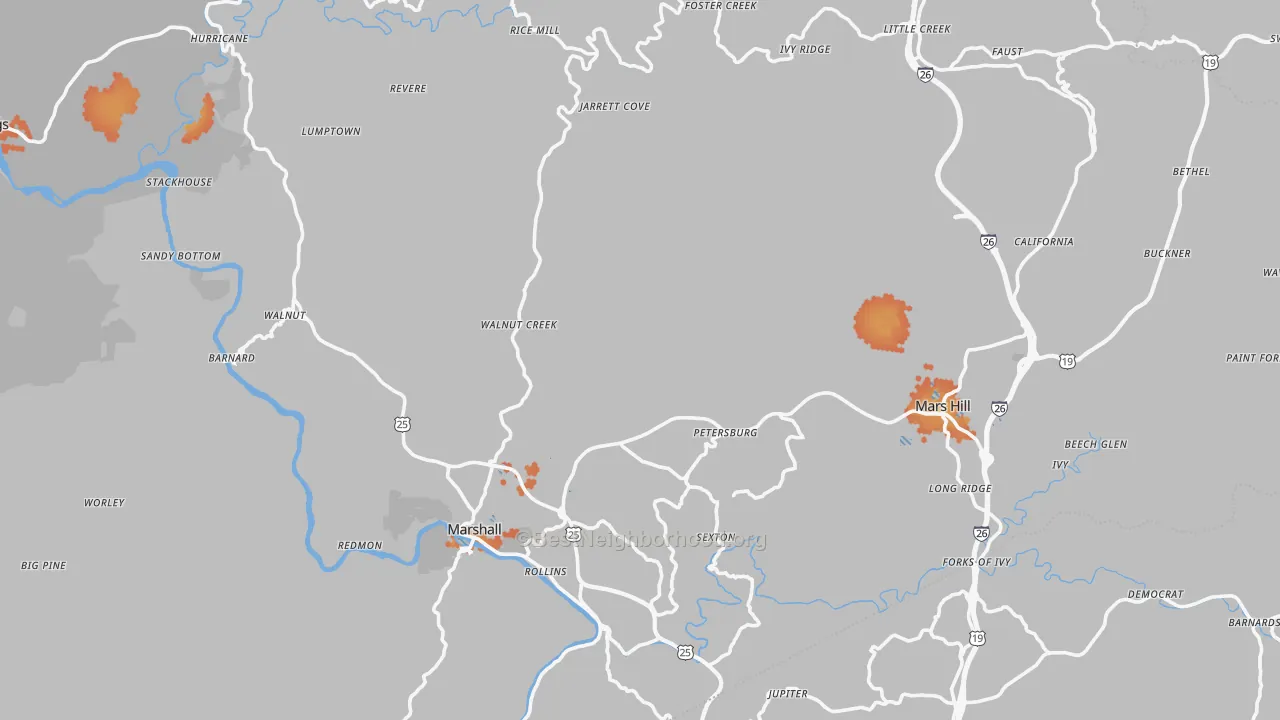 Bike Grade map of Madison County, NC
