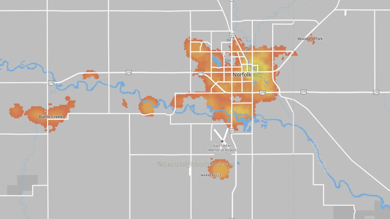 Bike Grade map of Madison County, NE
