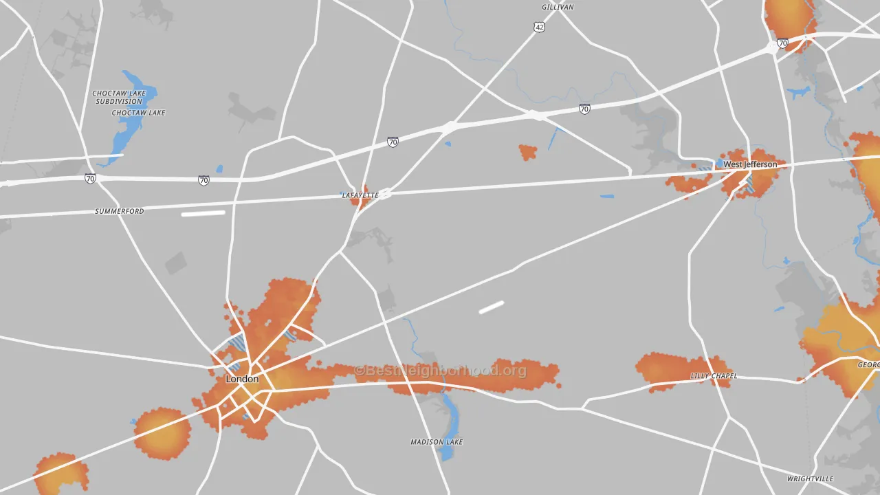 Bike Grade map of Madison County, OH