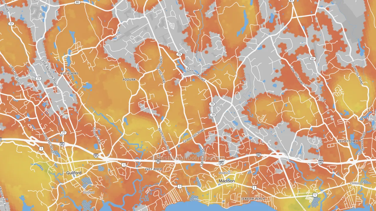 Bike Grade map of Madison, CT