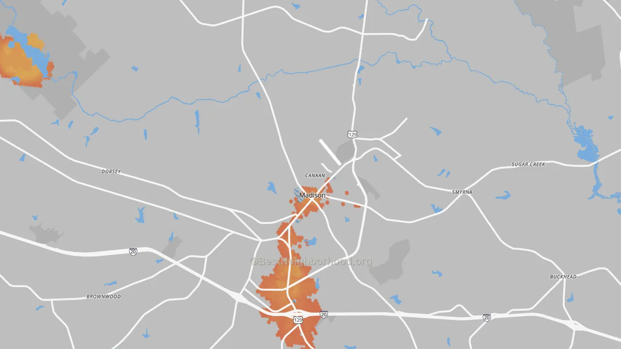 Bike Grade map of Madison, GA