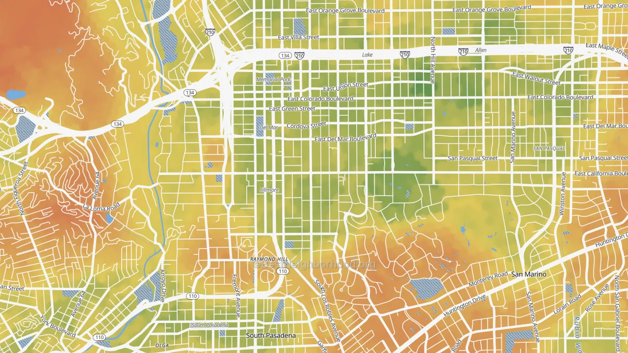 Bike Grade map of Madison Heights, Pasadena, CA