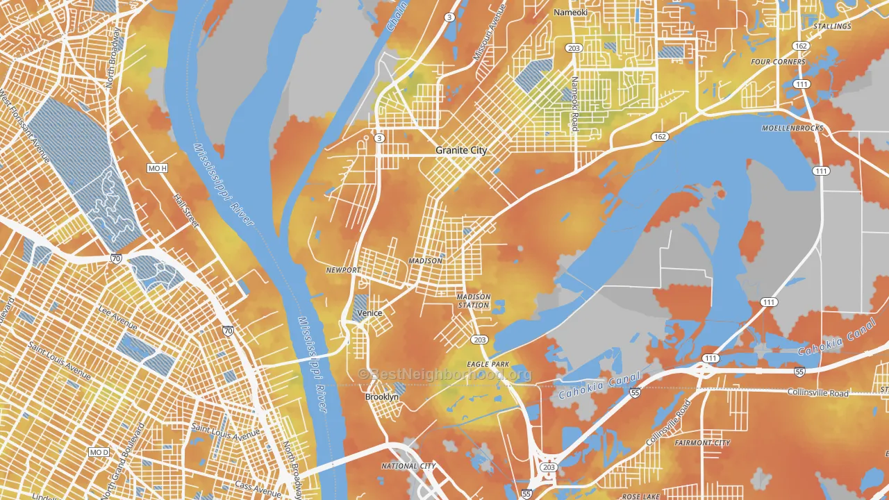 Bike Grade map of Madison, IL