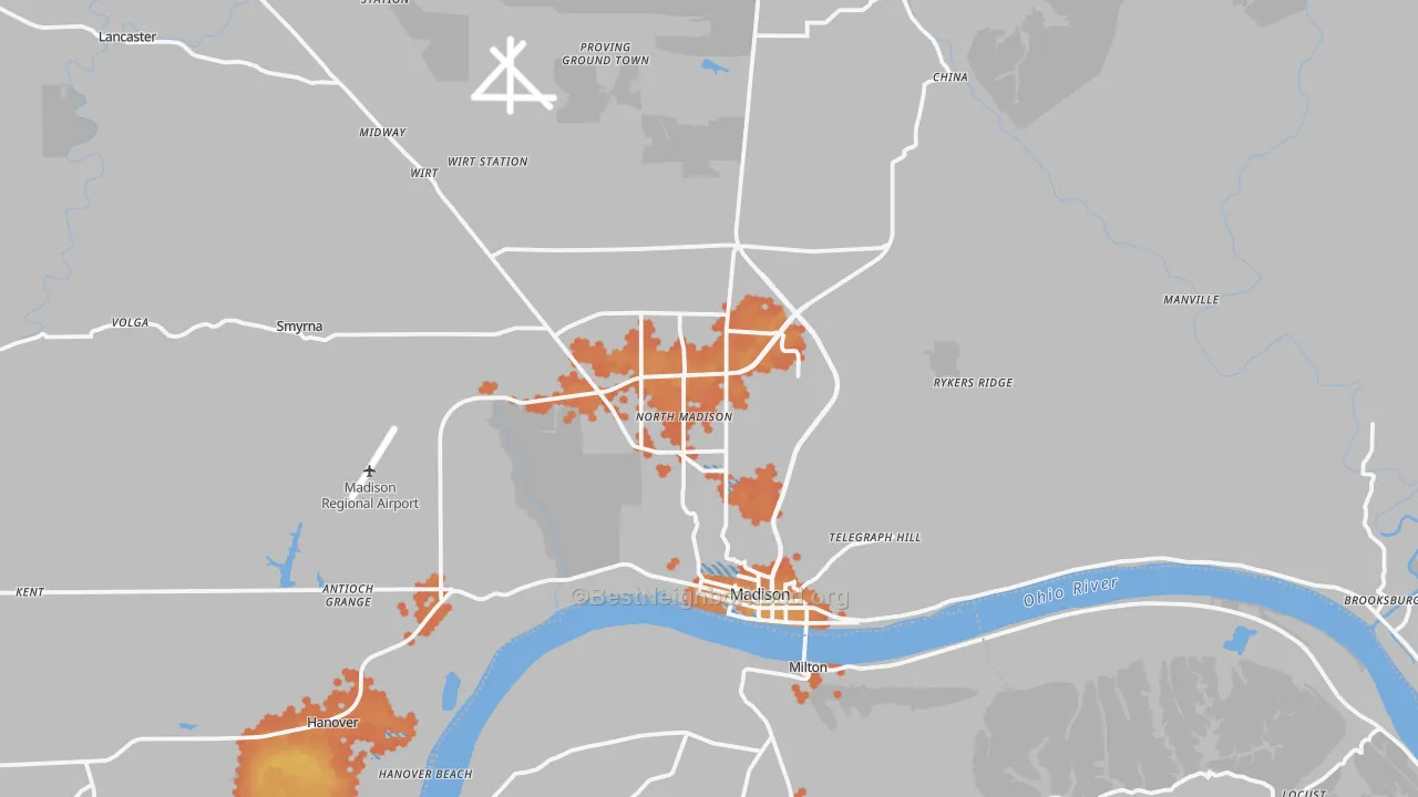 Bike Grade map of Madison, IN