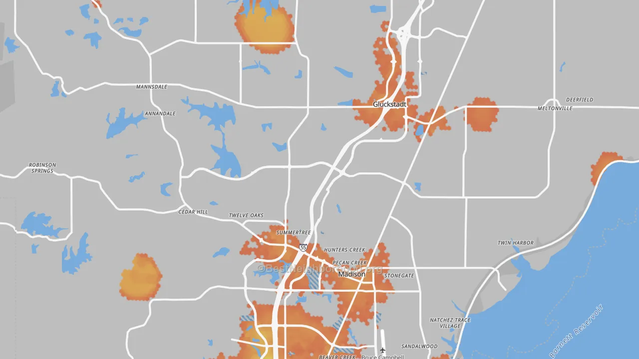 Bike Grade map of Madison, MS