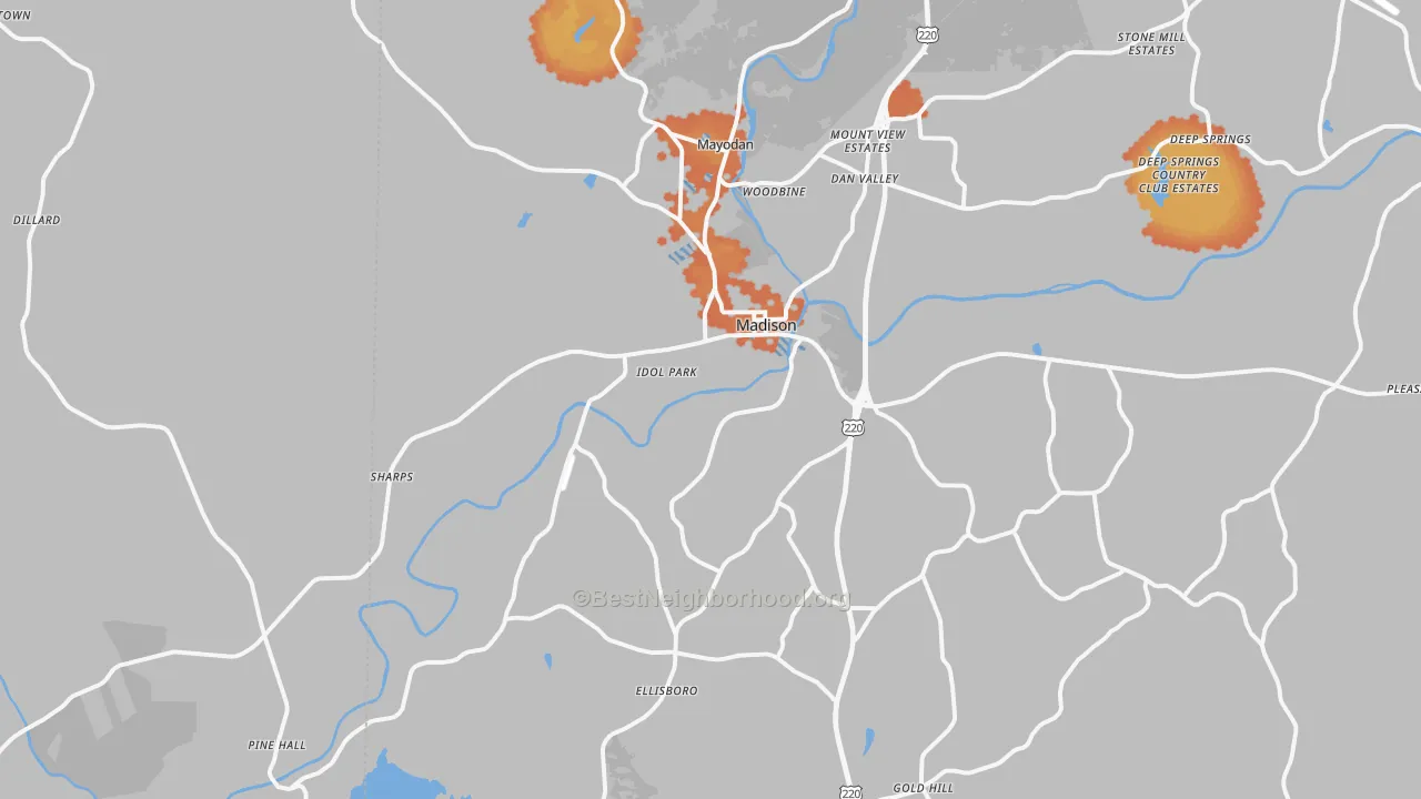 Bike Grade map of Madison, NC