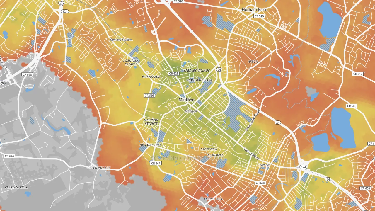 Bike Grade map of Madison, NJ