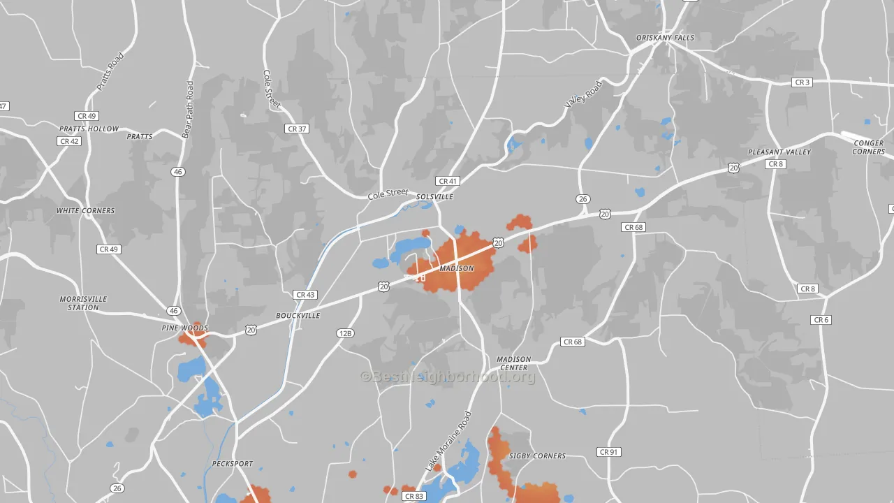 Bike Grade map of Madison, NY