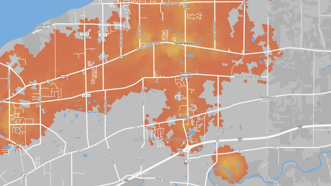 Bike Grade map of Madison, OH