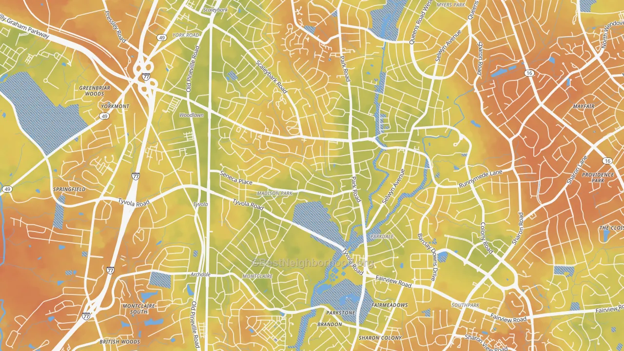 Bike Grade map of Madison Park, Charlotte, NC