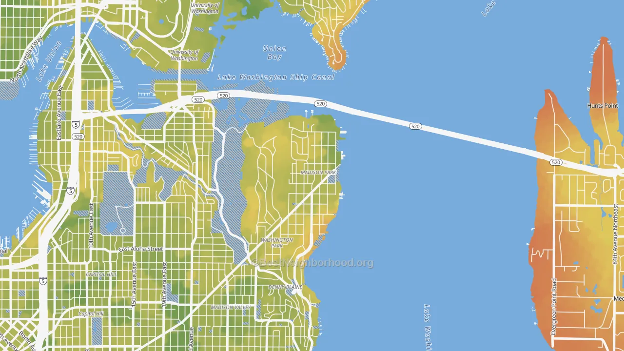 Bike Grade map of Madison Park, Seattle, WA
