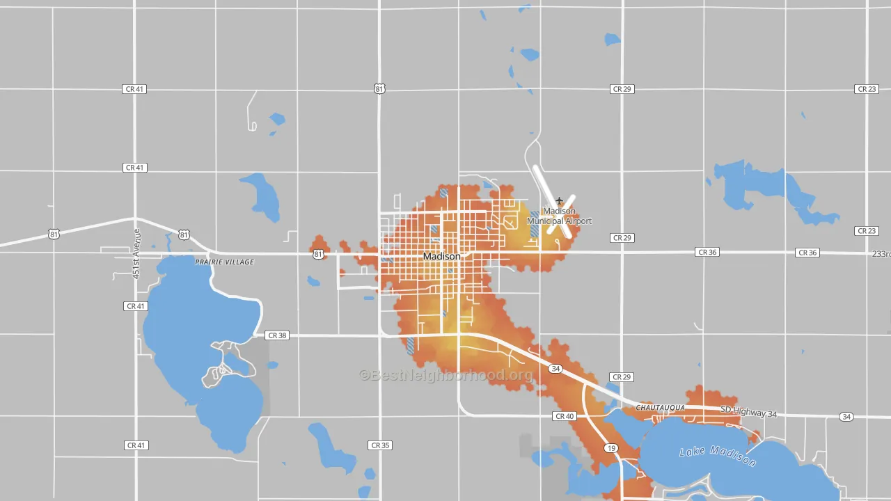 Bike Grade map of Madison, SD