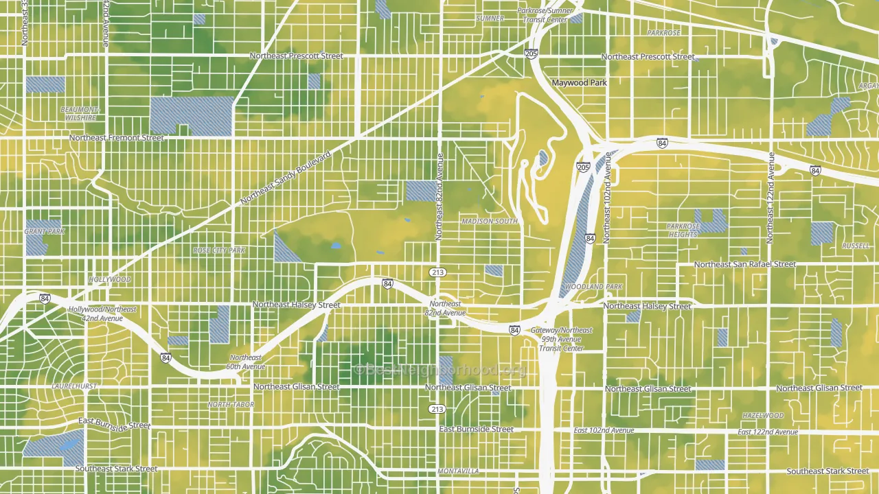 Bike Grade map of Madison South, Portland, OR