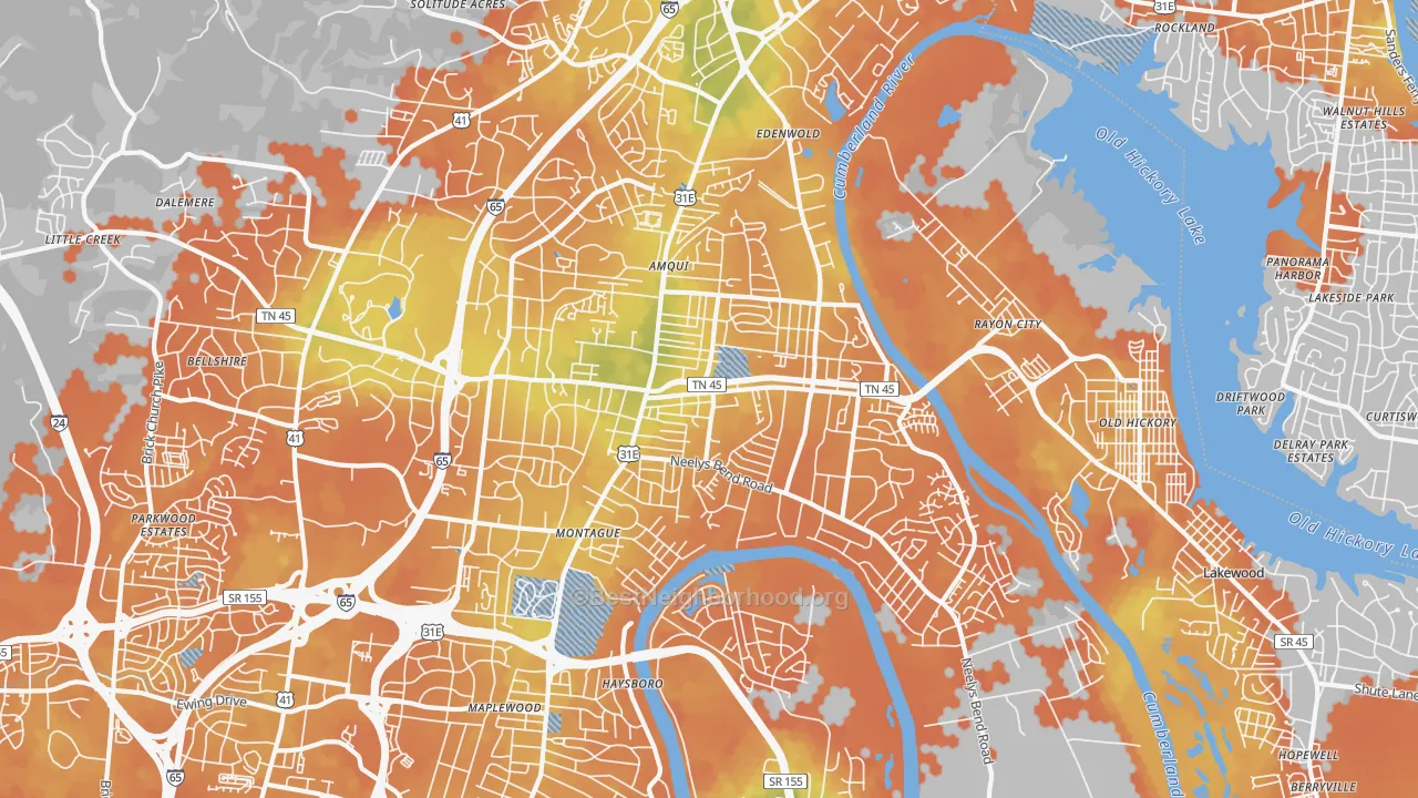 Bike Grade map of Madison, TN