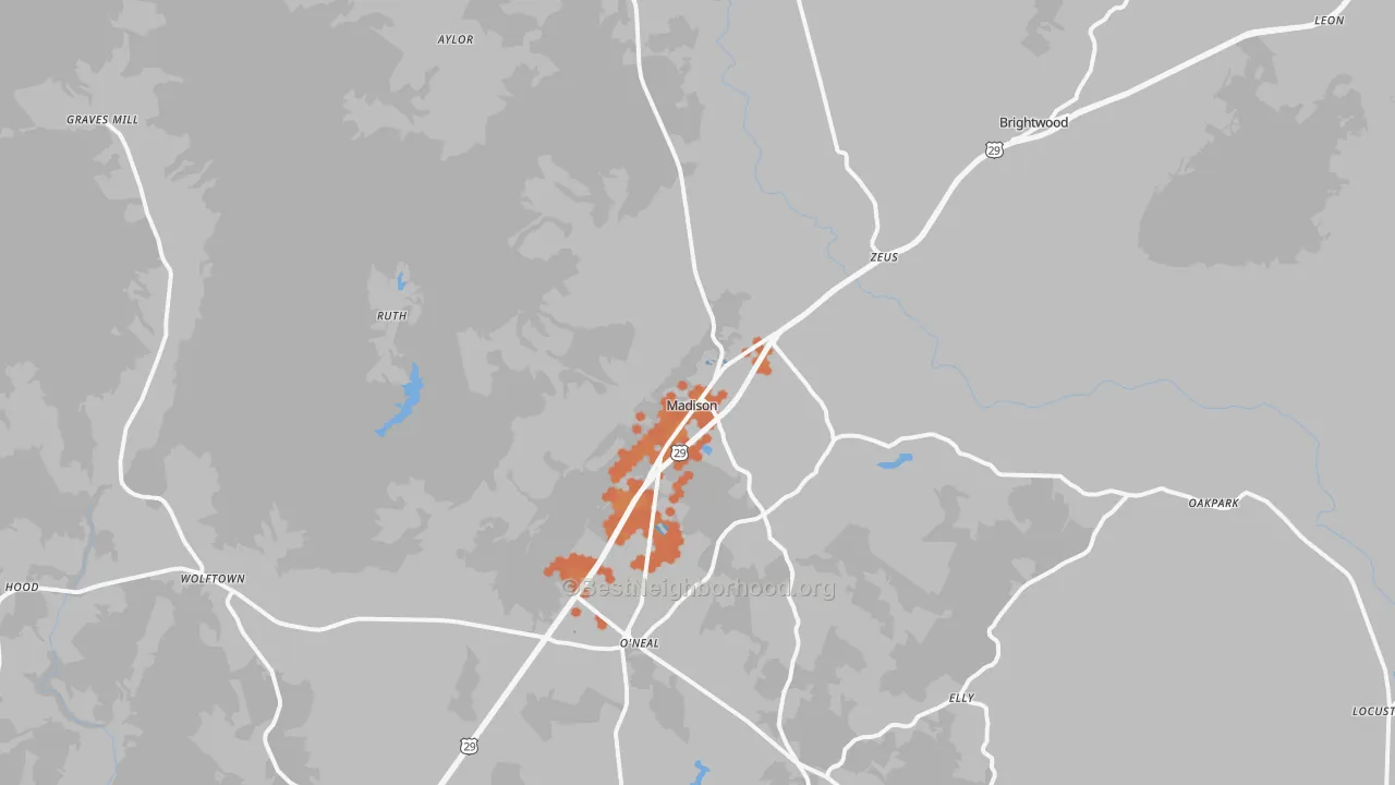 Bike Grade map of Madison, VA