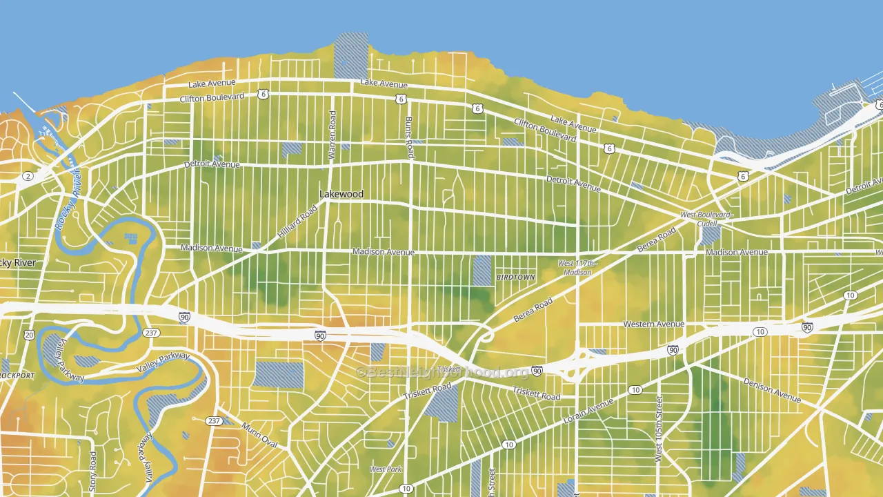 Bike Grade map of Madison Village, Lakewood, OH