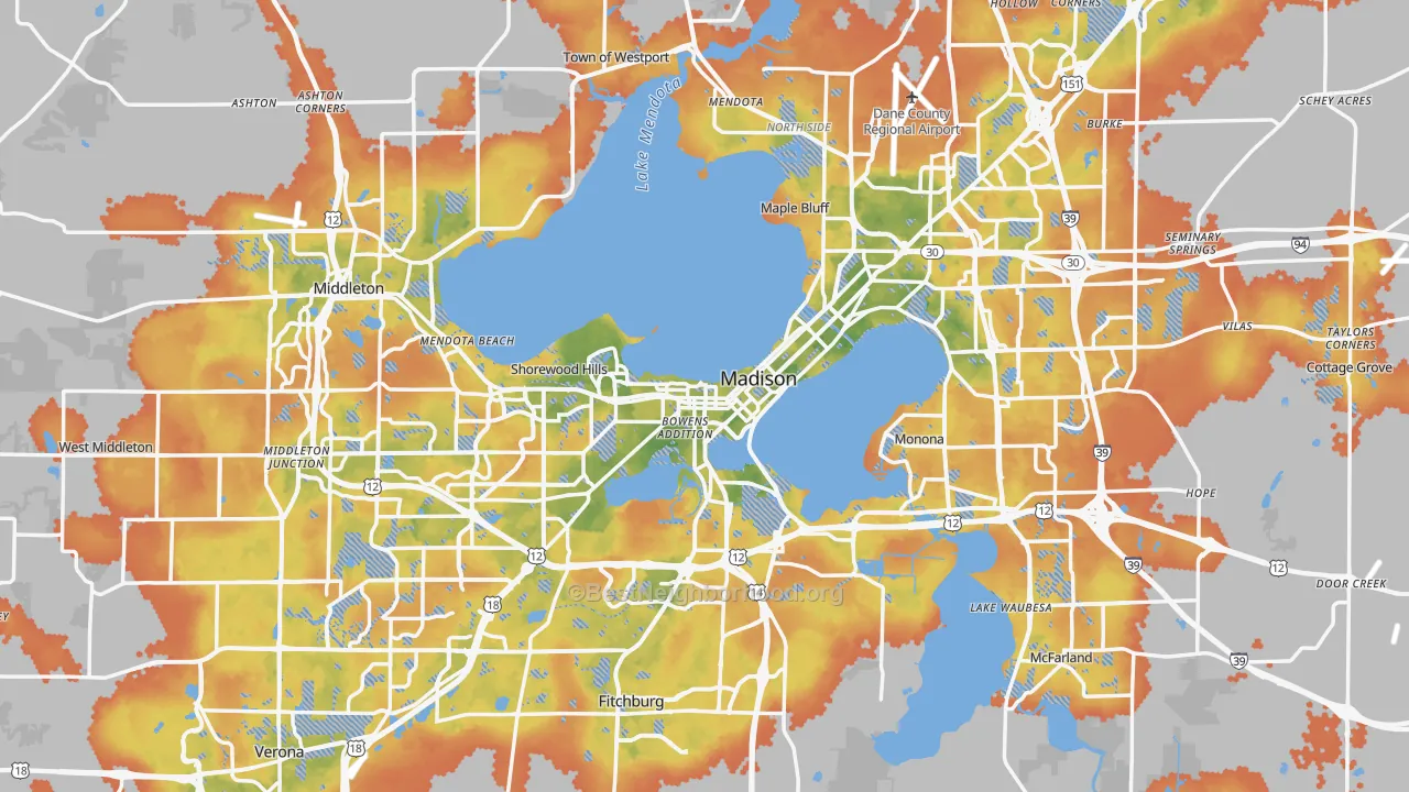 Bike Grade map of Madison, WI