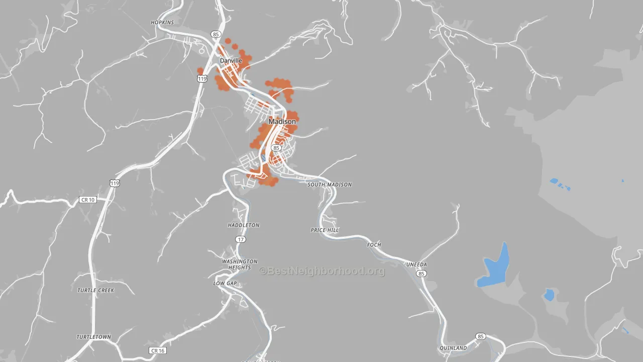 Bike Grade map of Madison, WV