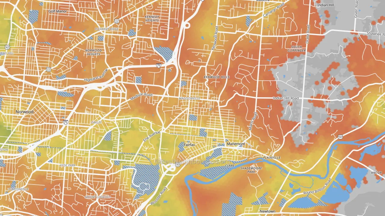 Bike Grade map of Madisonville, Cincinnati, OH