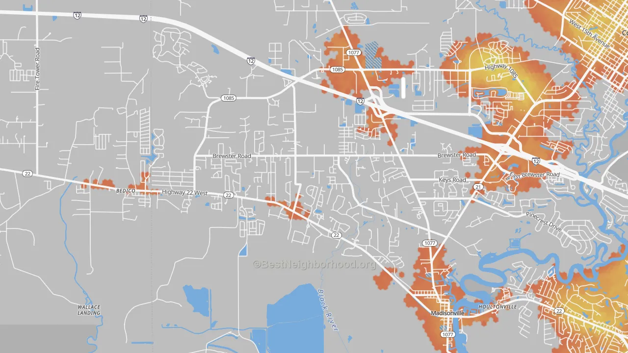 Bike Grade map of Madisonville, LA