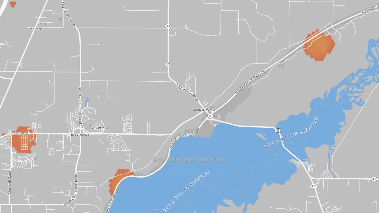 Bike Grade map of Madisonville, MS