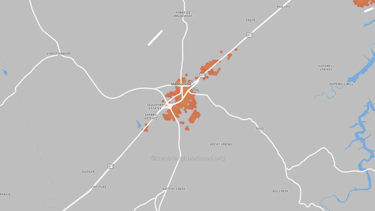Bike Grade map of Madisonville, TN
