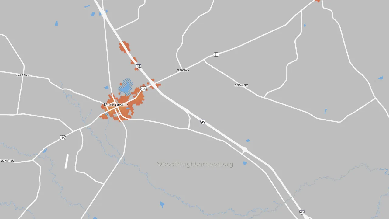 Bike Grade map of Madisonville, TX