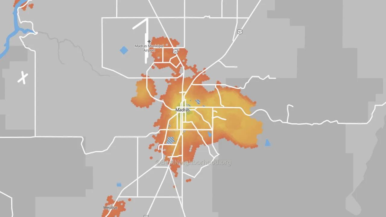 Bike Grade map of Madras, OR