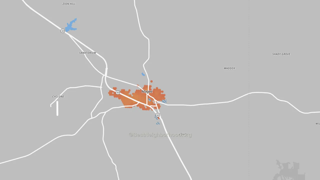 Bike Grade map of Magee, MS