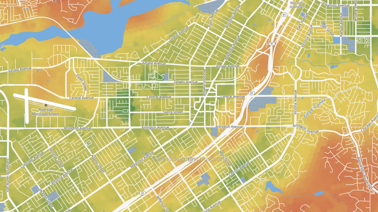Bike Grade map of Magnolia Center, Riverside, CA