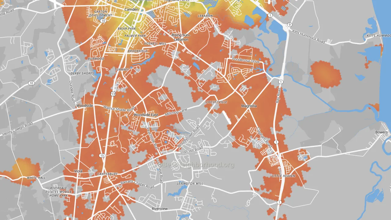 Bike Grade map of Magnolia, DE