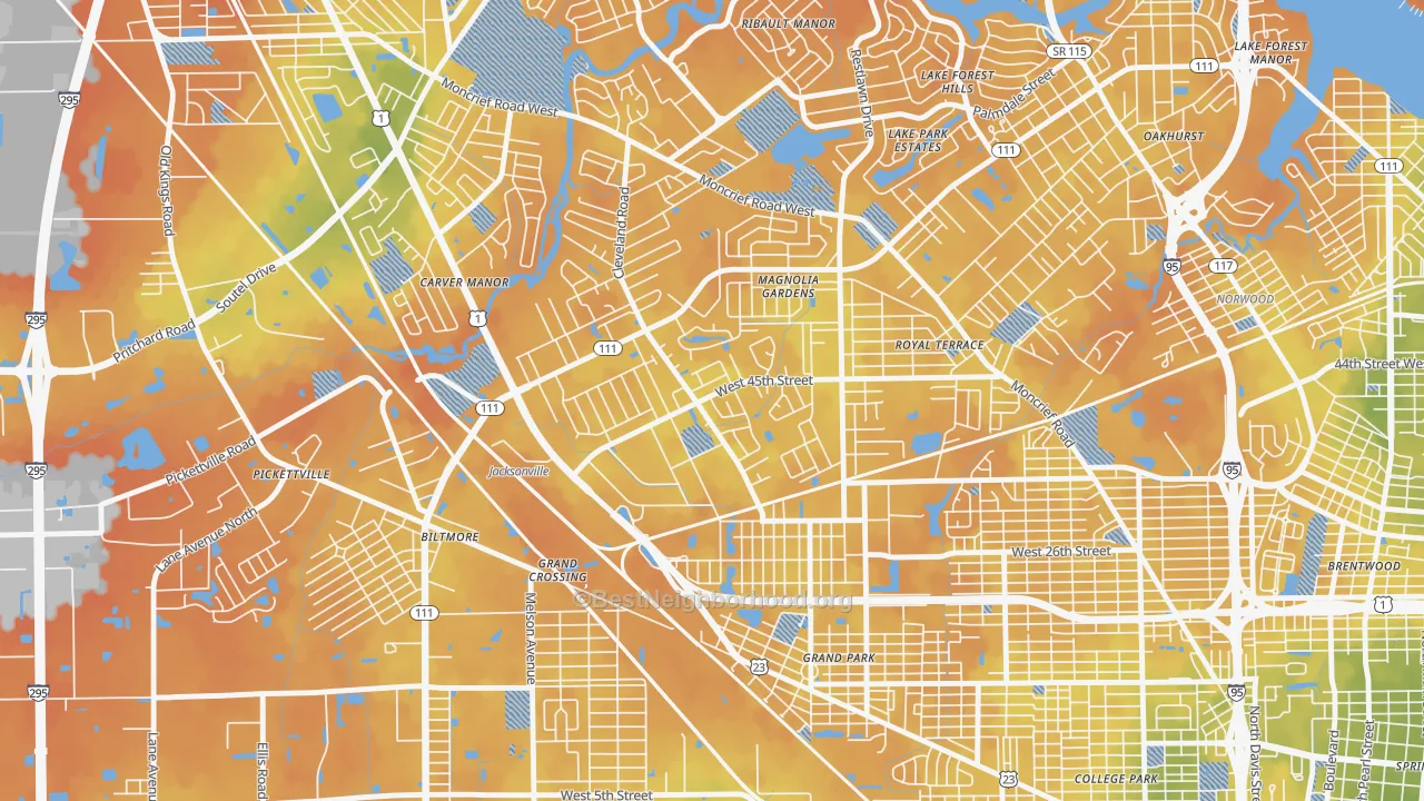 Bike Grade map of Magnolia Gardens, Jacksonville, FL