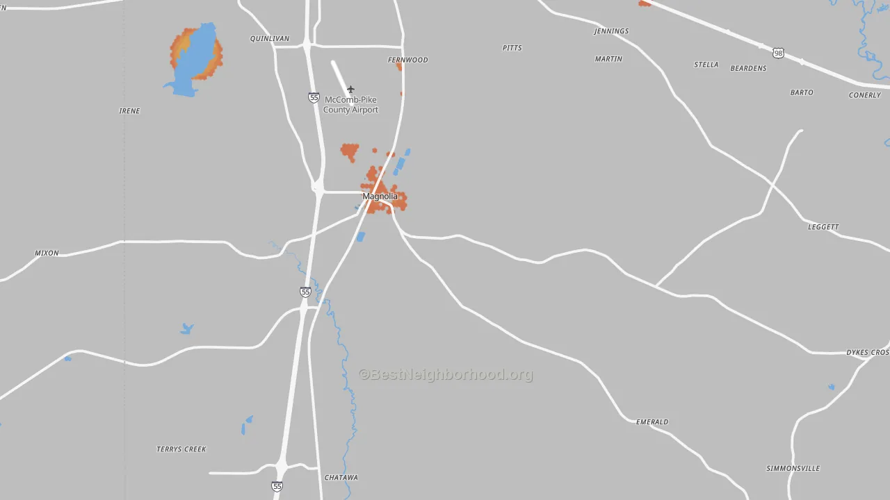 Bike Grade map of Magnolia, MS