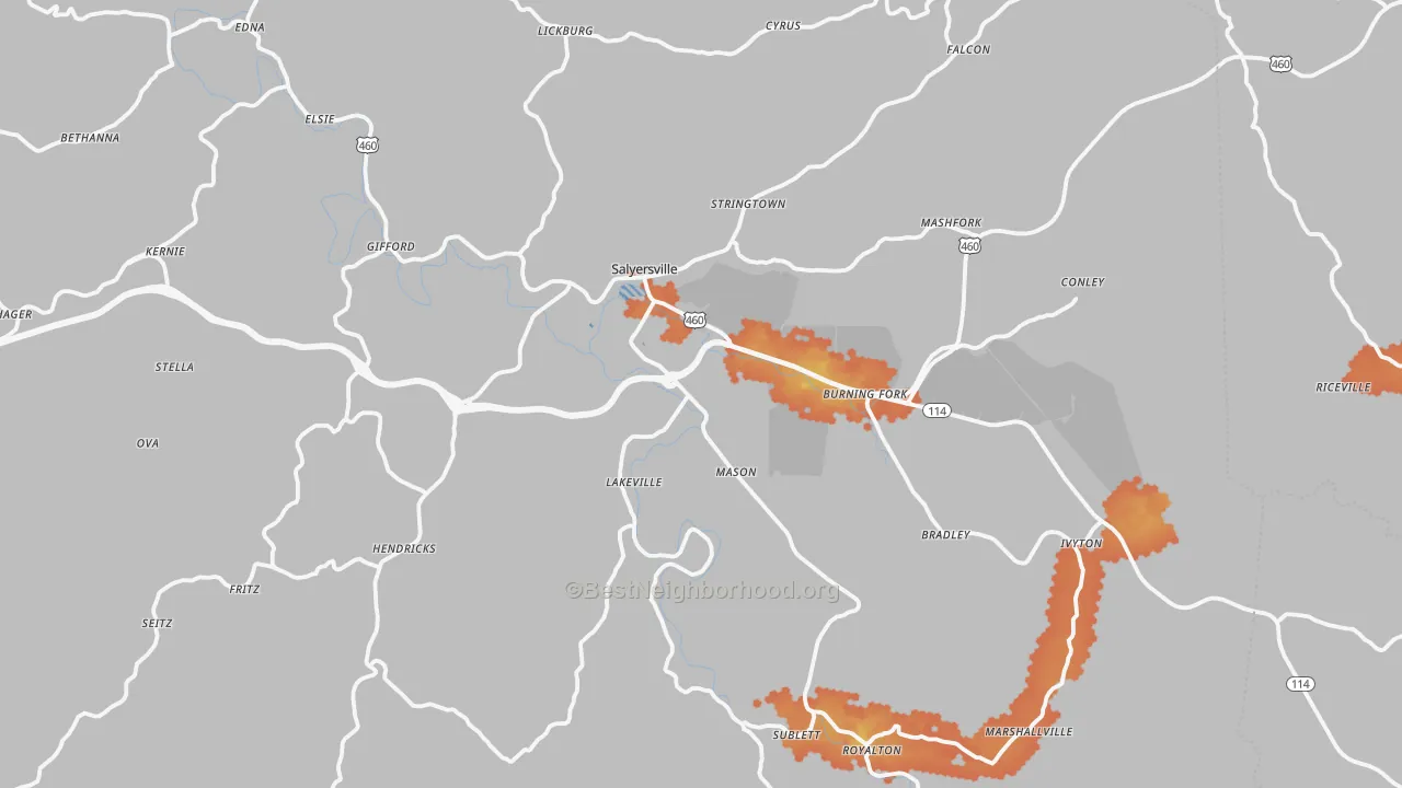 Bike Grade map of Magoffin County, KY