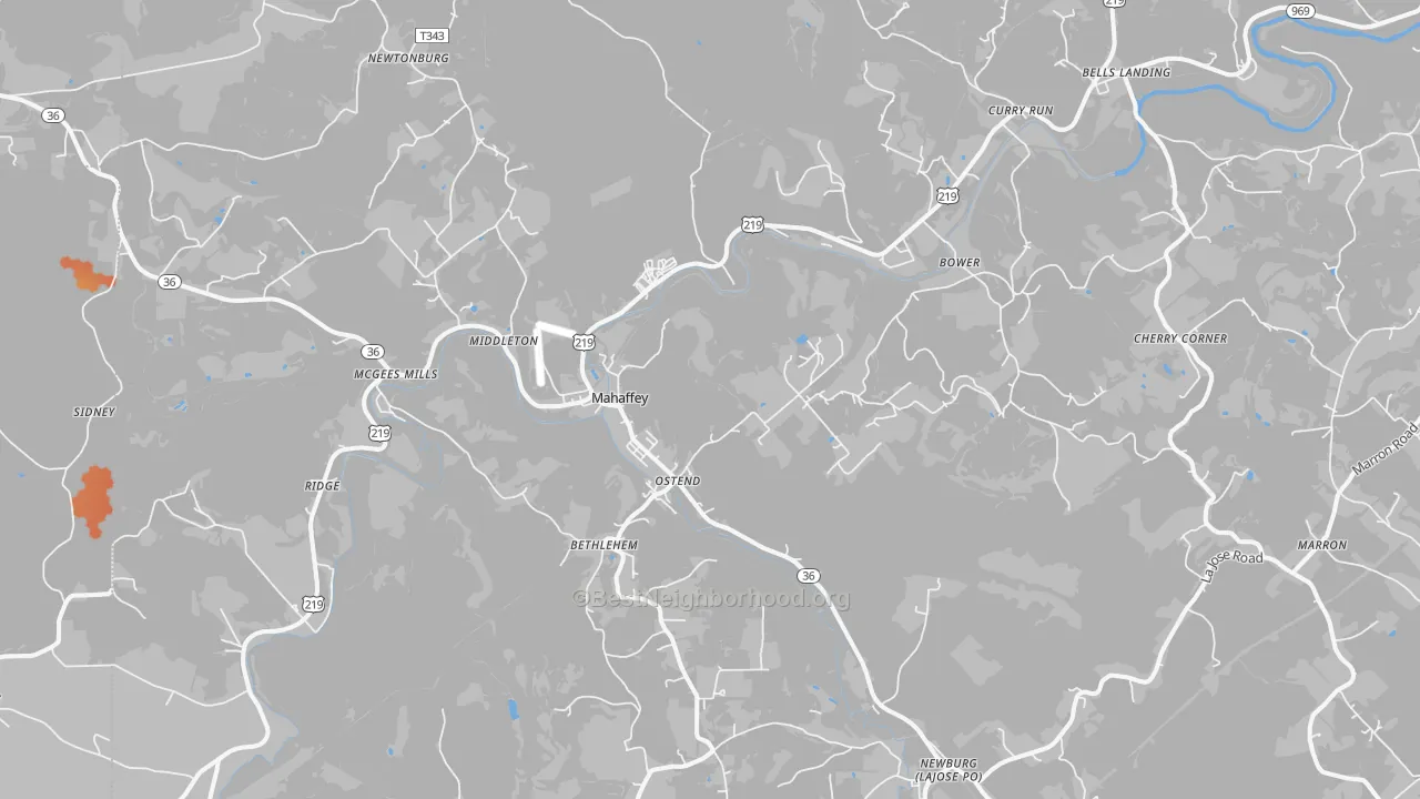 Bike Grade map of Mahaffey, PA