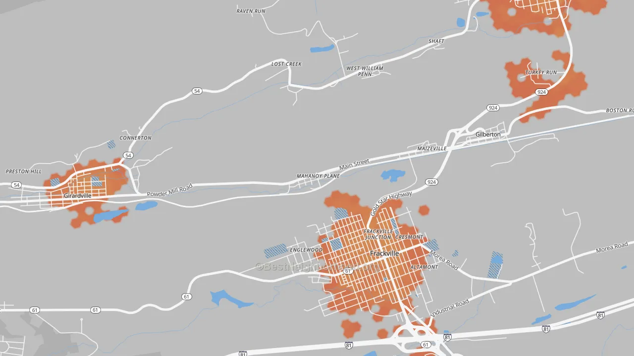 Bike Grade map of Mahanoy Plane, PA