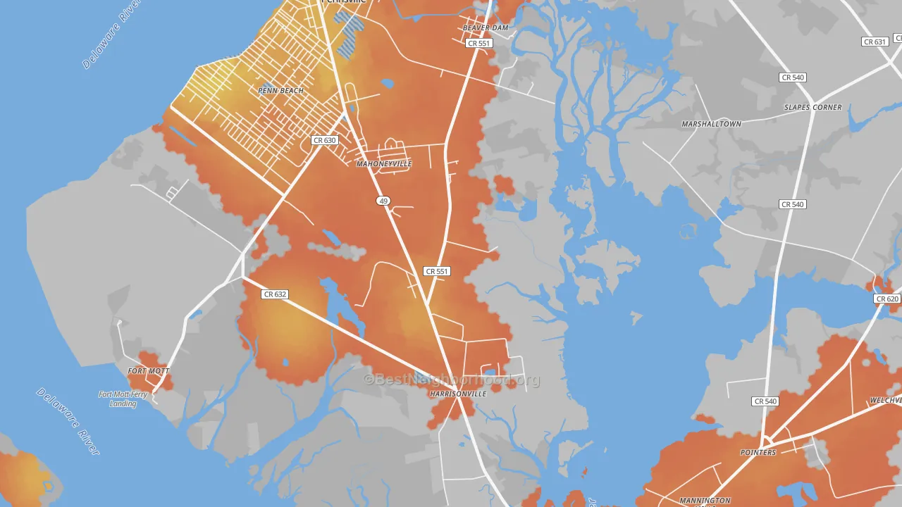 Bike Grade map of Mahoneyville, NJ