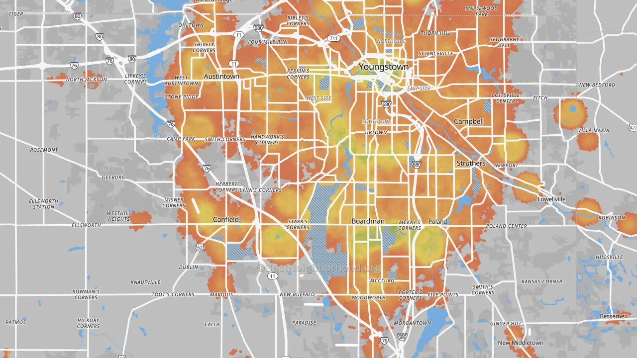 Bike Grade map of Mahoning County, OH