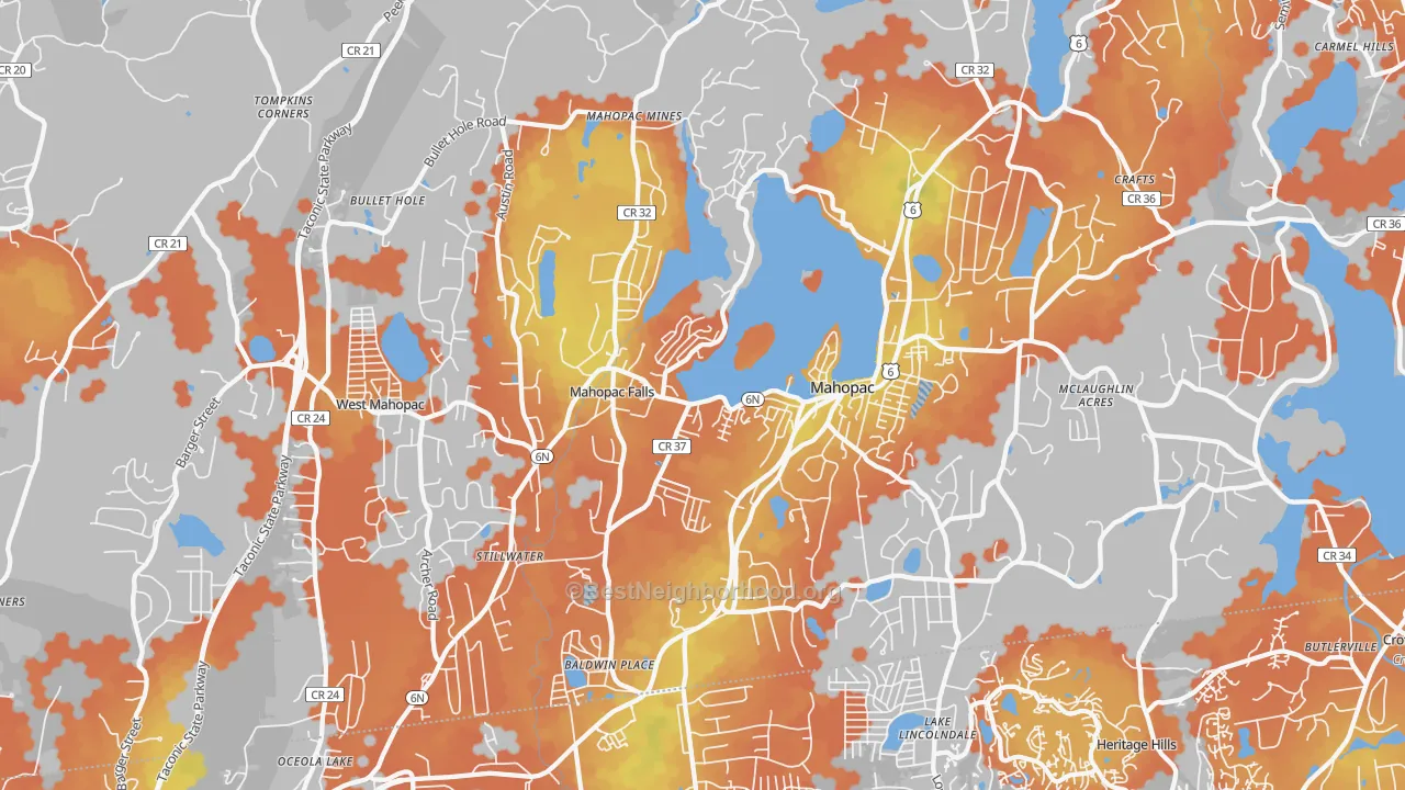 Bike Grade map of Mahopac, NY