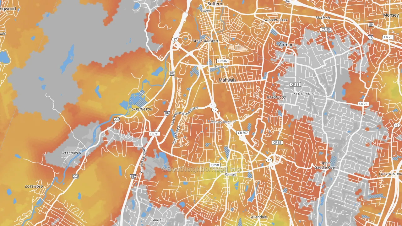 Bike Grade map of Mahwah, NJ