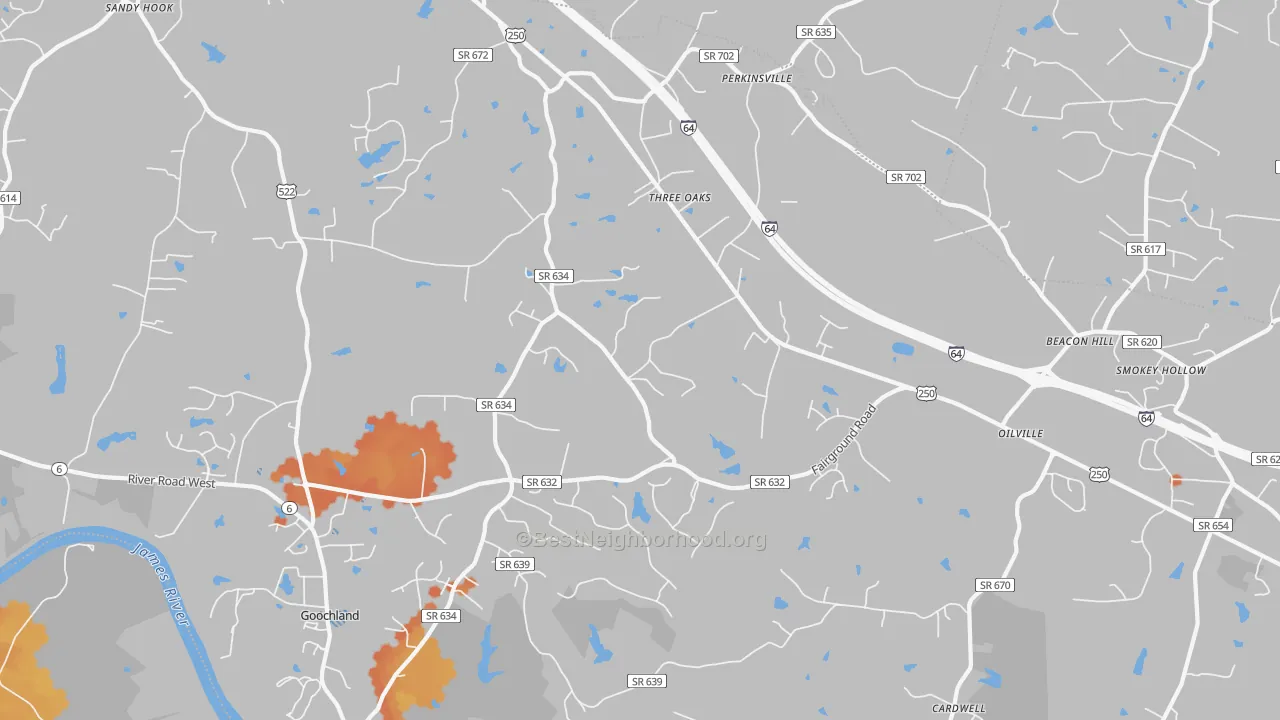 Bike Grade map of Maidens, VA