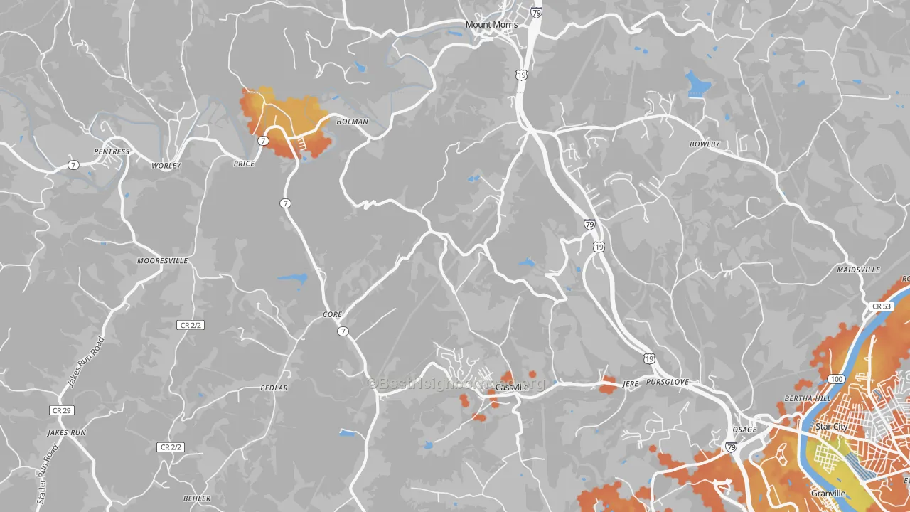 Bike Grade map of Maidsville, WV