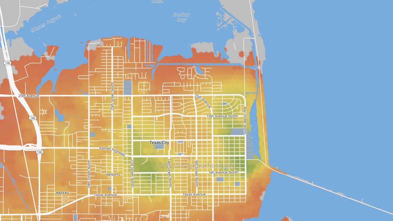 Bike Grade map of Mainland Park, Texas City, TX