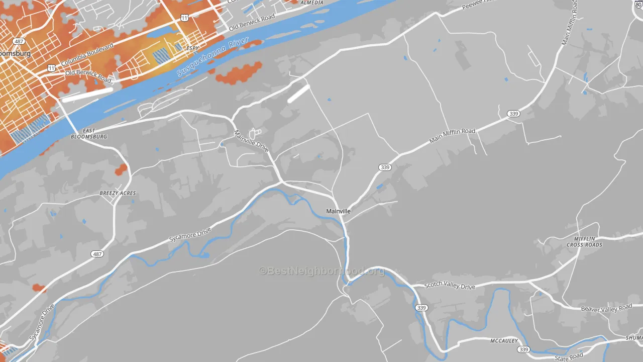Bike Grade map of Mainville, PA