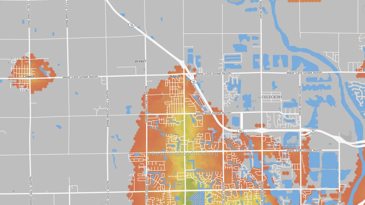 Bike Grade map of Maize, KS