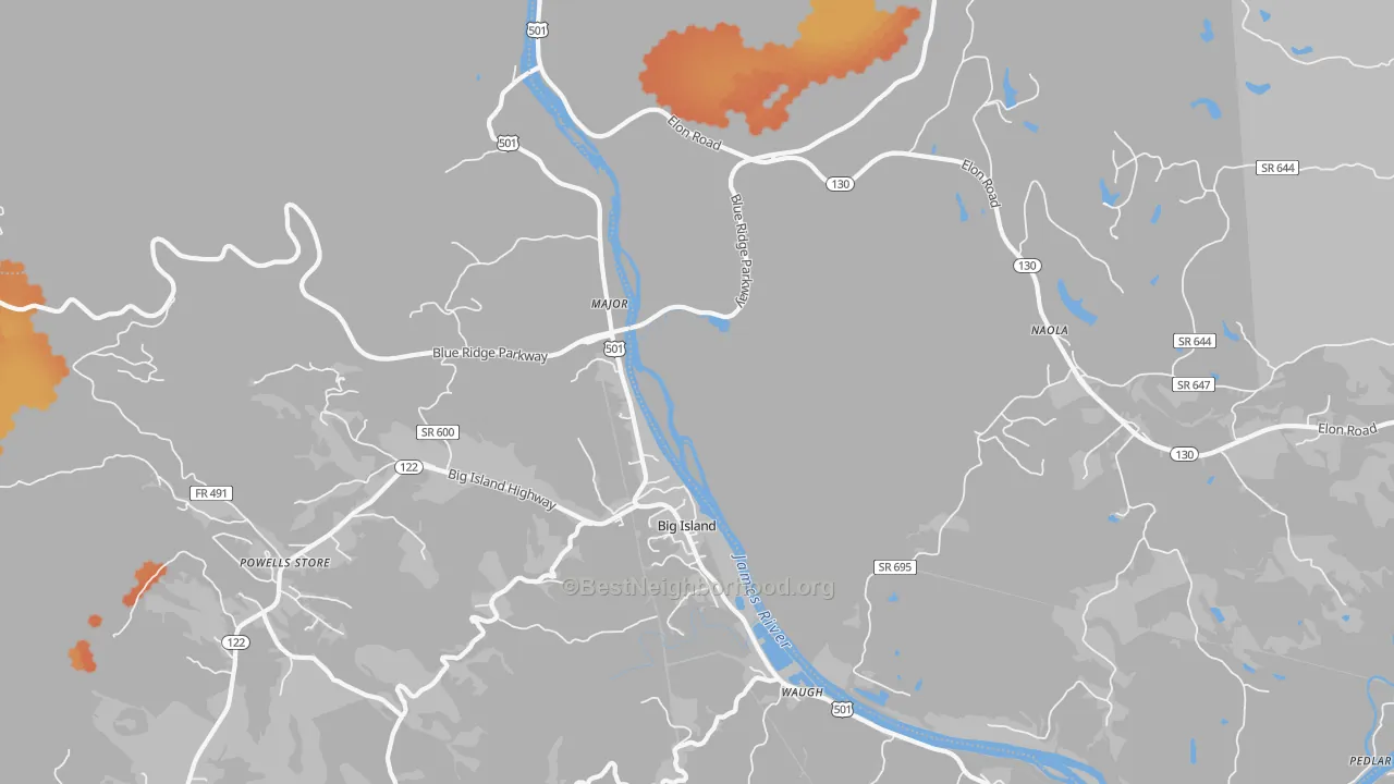 Bike Grade map of Major, VA