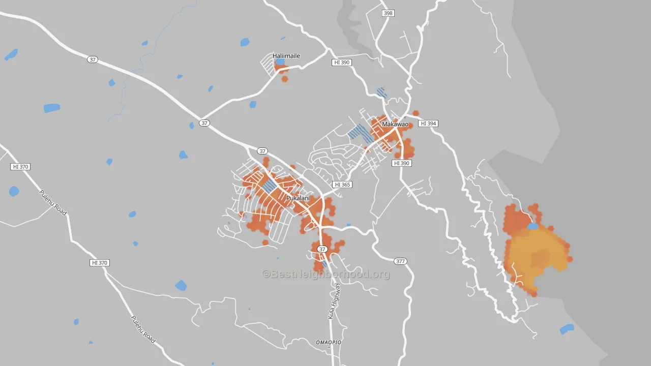 Bike Grade map of Makawao, HI