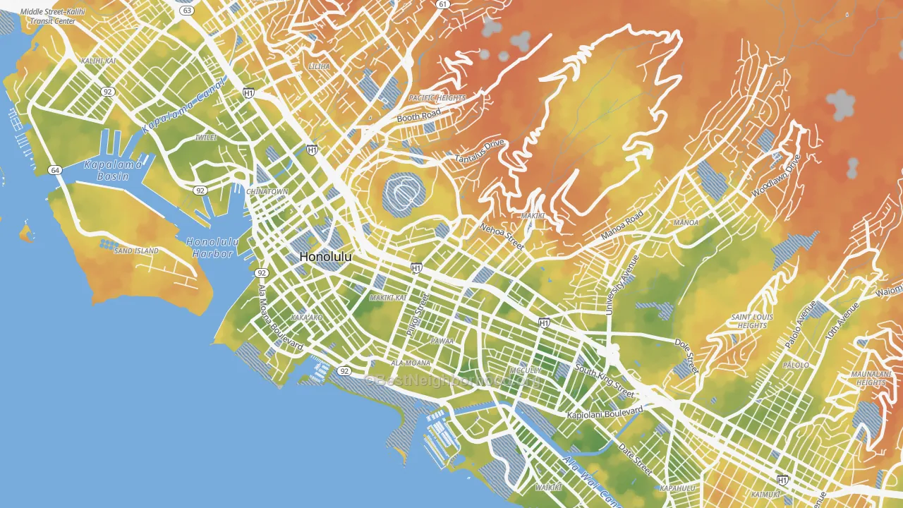 Bike Grade map of Makiki, Honolulu, HI