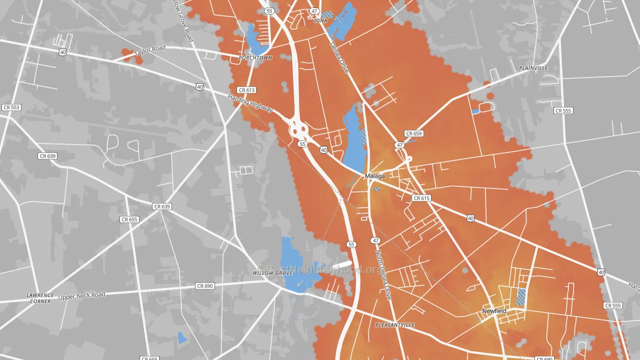 Bike Grade map of Malaga, NJ