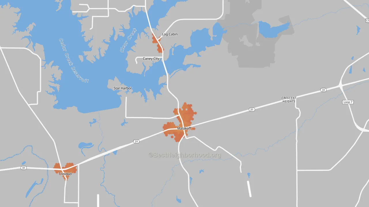 Bike Grade map of Malakoff, TX